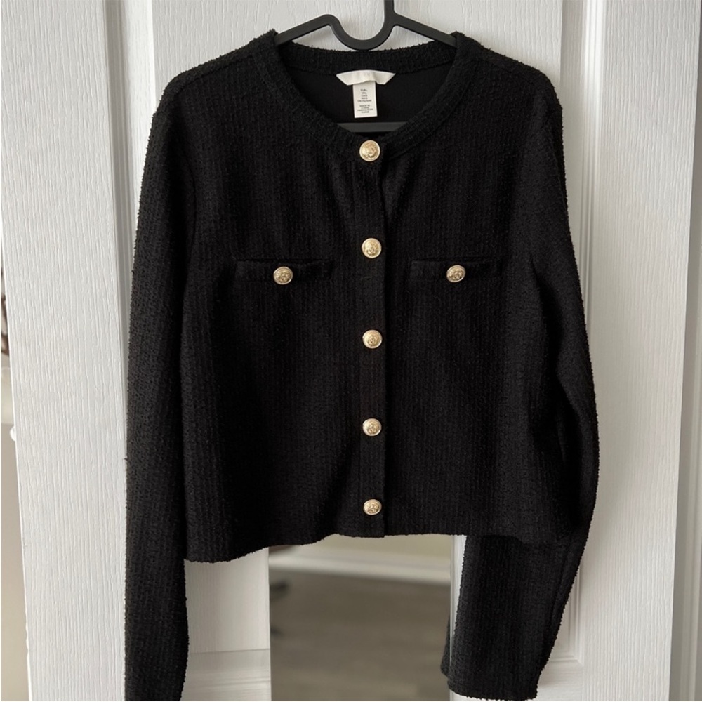 H&M black sweater gold buttons sz large preloved